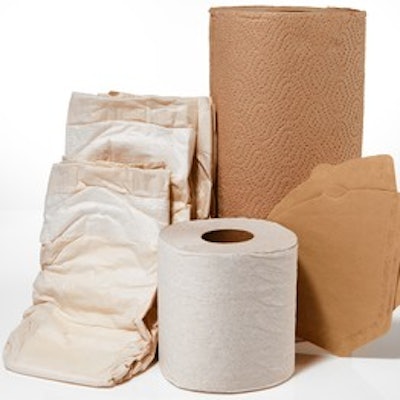 In this photo: Seventh Generation paper towels; ‘If You Care’ coffee filters; Cascades Moka bathroom tissue and Seventh Generation diapers.