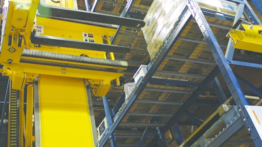 Dematic’s HK3000RF AS/RS, which can be retrofitted to existing warehouses, has a rotating fork that picks from either side of a racking aisle.