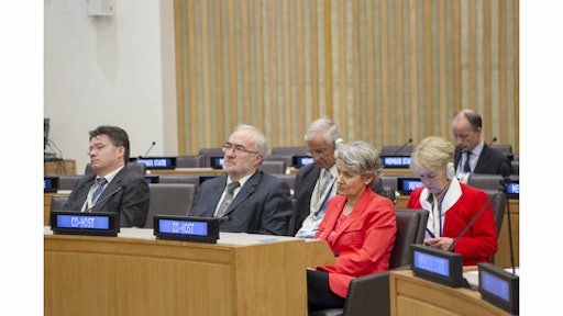 A partial view of the audience during the thematic discussion on 'Climate Science', including Irina Bokova (front row, right), Director-General of the UN Educational, Scientific and Cultural Organization (UNESCO).