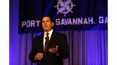 Georgia Ports Authority Executive Director Curtis Foltz reports to attendees at the Brunswick State of the Port address.