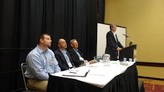 At left, Shaun McFaul, Ben E. Keith Co., Angel Garcia, Nicholas & Co., Paul Lodics, Eby-Brown Co. LLC, and Mike Hammond, Red Diamond Inc., field questions about motivating employees.