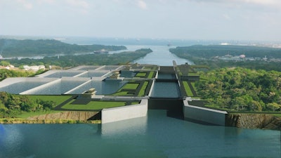 This is an artist's impression of the Panama Canal Expansion on completion.