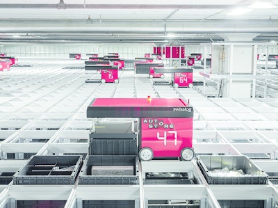 The Swisslog Autostore picks and stores single items and small cases to make better use of available space and increases efficiency at integrated goods-to-person workstations.