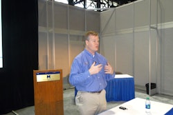 Art Eldred of Vargo Companies explains the benefits of waveless picking during the ProMat show in Chicago.
