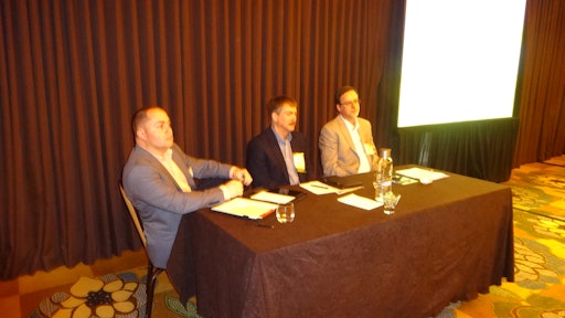 At left, Tony Leo of RLS Logistics, Billy Adams of Americold and Ken Johnson of MTC Logistics answer questions about safety certification.