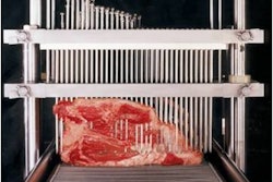 To increase tenderness, some cuts of beef are tenderized mechanically by piercing them with needles or small blades in order to break up tissue.