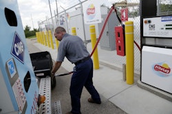 Dan Walsh, a Frito-Lay employee, is seen using Frito-Lay’s CNG fueling station in Beloit, Wis. Frito-Lay Lay hopes to build seven public CNG fueling stations across the U.S., providing fuel for the expanding Frito-Lay fleet, as well as service other companies using alternative fuel vehicles.