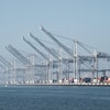Idle cranes at the Port of Oakland.