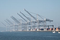 Idle cranes at the Port of Oakland.