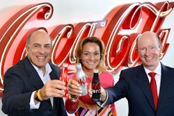 Muhtar Kent, Chairman and Chief Executive Officer, The Coca-Cola Company, Sol Daurella, Executive Chairwoman of Coca-Cola Iberian Partners and John Brock, Chairman and Chief Executive Officer of Coca-Cola Enterprises, Inc. toast the creation of Coca-Cola European Partners.