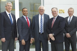 Executives from Ingersoll-Rand plc, which owns Thermo King,and FRIGOBLOCK pose for the announcement that Ingersoll-Rand has acquired FRIGOBLOCK, a manufacturer and designer of transport refrigeration units.