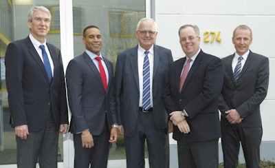 Executives from Ingersoll-Rand plc, which owns Thermo King,and FRIGOBLOCK pose for the announcement that Ingersoll-Rand has acquired FRIGOBLOCK, a manufacturer and designer of transport refrigeration units.