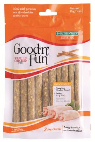 Good ‘n’ Fun Beefhide Chicken Sticks, sold in Dollar General Stores and Dollar Tree Stores nationwide, was recalled because it could be contaminated with salmonella, the USDA says.