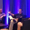 Mark Mullins of Ben E. Keith Foods, center, notes DriveCam’s benefits during the IFDA Solutions Conference in Phoenix, flanked by Mike Hummel of Martin Bros. Co., at left and Danny Duke of Shamrock Food Co., at right.