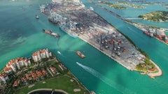 An aerial view of PortMiami's recently completed deep dredge project that makes the port the only global trade hub south of Virginia capable of handling post-Panamax ships.