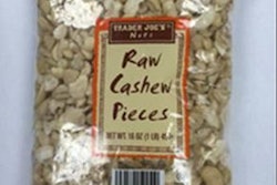 The recalled cashew pieces are packaged in 16-ounce, clear, non-resealable plastic bags with a barcode number of 00505154 and with the following lot code, “BEST BEFORE 07.17.2016TF4.” The “BEST BEFORE” information can be found on the back of the package above the barcode.