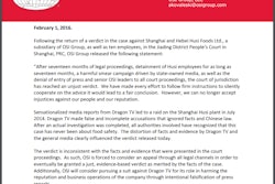 Shortly after the ruling, the Aurora, Ill.-based OSI Group said it planned to appeal. It said the Chinese authorities unjustly held OSI employees for 17 months and barred OSI’s senior leaders and reporters from attending the trial.