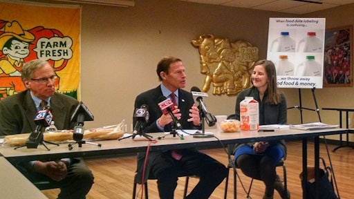 Legislation similar to the bill Blumenthal (center) is proposing has already been submitted in the U.S. House, and he said both measures face an 'uphill fight' in an often-gridlocked Congress despite expected food industry support.