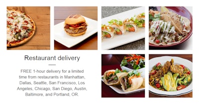 Amazon.com announced that Prime members in New York City and Dallas, Texas, can now enjoy free one-hour delivery from local restaurants.