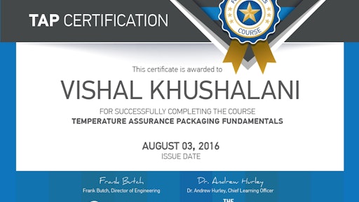 The certification program was developed by Sonoco ThermoSafe’s ISCLabs in partnership with The Packaging School.