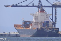 The Hanjin Rome was arrested in Singapore following a court petition late Monday, and shipowner PIL has reportedly refused to allow the Hanjin Mexico (above) to continue its commercial voyage due to unpaid charter fees; the Mexico was drifting off Ulsan as of Wednesday evening.