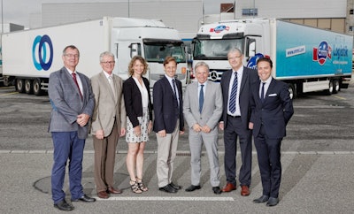 From left to right: Pierre-Alain Frossard (Director of STEF Switzerland), Max Peter (Director Trade & Supply Chain Management of EMMI Group), Séverine Demange (European Key Account Manager of STEF), Stanislas Lemor (Deputy C.E.O. of STEF), Robert Muri (Executive Vice President Switzerland of EMMI Group), Serge Capitaine (Deputy C.E.O. of STEF), Giovanni Aprile (Corporate Strategic Key Account Director of STEF).