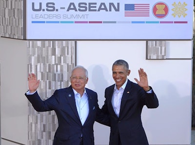Malaysian Prime Minister Najib Razak (left) poses with President Barack Obama at the U.S.-Asean Leaders Summit in February.