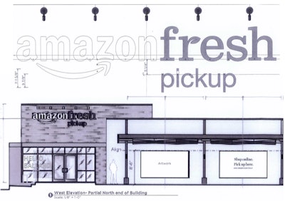 Diagrams attached to permit filings show signs planned at the “AmazonFresh Pickup” store in Seattle’s Ballard neighborhood.