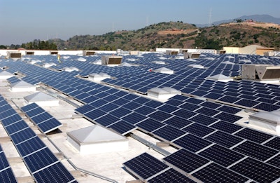 Solar panels on a Wal-Mart Sam's Club warehouse.