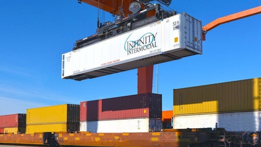 Infinity Intermodal Container Being Lifted Off Of Train