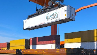 Infinity Intermodal Container Being Lifted Off Of Train