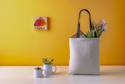 Two White Ceramic Mugs And A White Bag On Wooden Table 3551355
