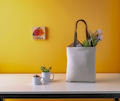 Two White Ceramic Mugs And A White Bag On Wooden Table 3551355