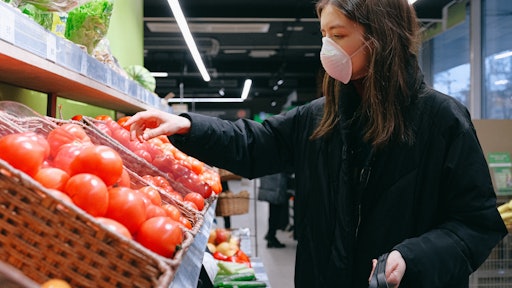 Woman In Face Mask Shopping In Supermarket 3987221