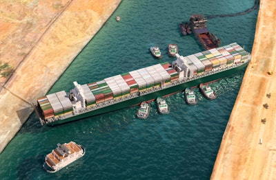 A stranded Evergreen container ship blocked navigation in Egypt’s Suez Canal for six days, creating months of supply chain bottlenecks.