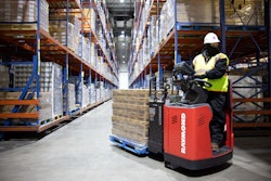 Raymond 8910 Rider Pallet Truck Action Shot