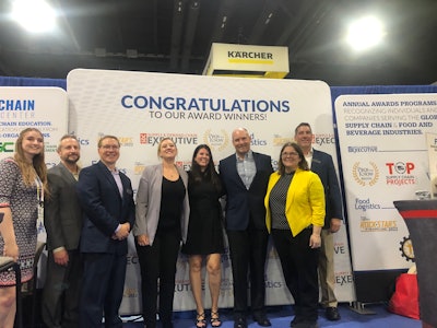 The team before the awards ceremony starts. (Left to right): Hannah Gooch, associate editor; Mike Coon, sales executive; Jim Bagan, director of demand generation and education; Brielle Jaekel, managing editor; Marina Mayer, editor-in-chief; Brian Hines, sales executive; Bethany Chambers, general manager, online and marketing services; and Jason DeSarle, group publisher.
