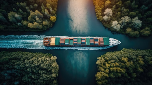 Ocean shipping through channeled waters.