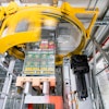 Dematic mixed case palletizer in action.