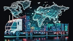 Truck carries cargo with digital connections for global management.