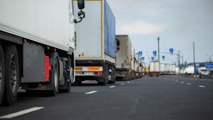 Trucks line up for border crossing.