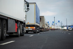 Trucks line up for border crossing.