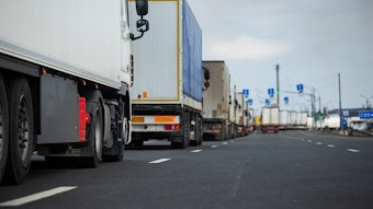 Trucks line up for border crossing.