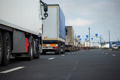 Trucks line up for border crossing.