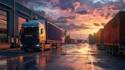 Trucks await loading.