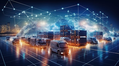 Technology connection web in transportation across the globe.
