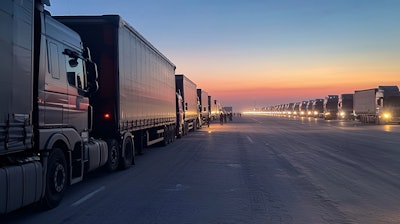 Trucks at border checkpoint.