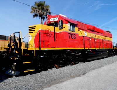 Florida East Coast Railway’s 703 locomotive receives matching Heritage paint scheme as on the 2011 FEC 714 locomotive.