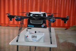 The Flirtey drone conducted an autonomous flight to deliver a hot Domino's pizza, showcasing the scalable drone delivery technology developed by Flirtey.