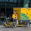 The City Hub is a customized trailer that can carry up to four containers for the DHL Cubicycle, a customized cargo bicycle, which can carry a container with a load of up to 125 kg.